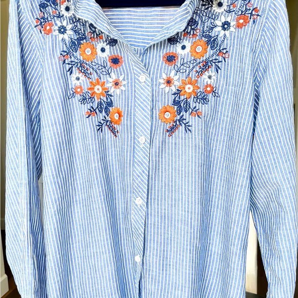 DARLING Blue & White Striped Button Down Shirt Large - Picture 3 of 6